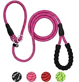 Reflective Slip Lead Dog Leash - 2m Soft Padded Handle Training Lead & Rope | Pet Lead for Small, Medium, Large Dogs and Cats (Hot Pink)