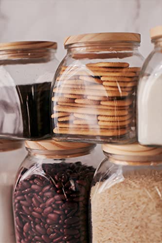 Kit 3 Potes de Vidro Herméticos 720ml 1000ml Tampa de Bambu Café Açúcar Mantimentos (3 Potes 720ml)