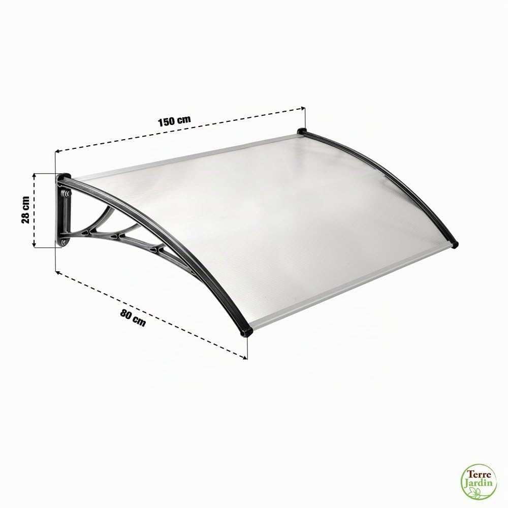 TERRE JARDIN Toldo para Puerta de Entrada Techo Ventana Marquesina 150 x 80 cm, Protección Lluvia Sol Nieve - Transparente