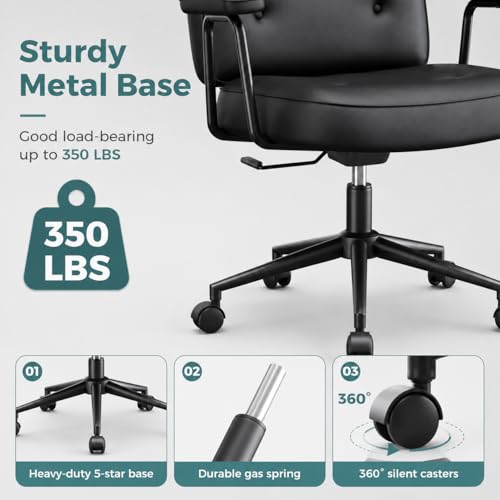 Image of Ergonomic Home Office Desk Chair, PU Leather Computer Chair with Lumbar Support, Adjustable Height, 360 Swivel Rolling Wheels, Executive Task Chair for Office, Gaming, Meeting Room, Black