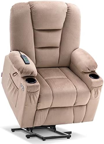 MCombo Small Power Lift Recliner Chair with Massage and Heat for Short Elderly People, Fabric 7569 (Beige, Small)
