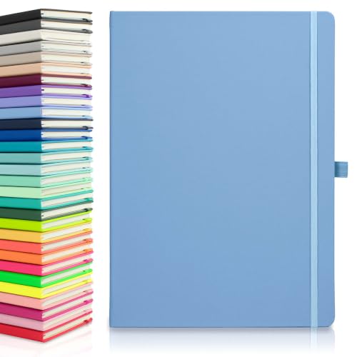 Image of Notes London Eco A4 Notebook with Lined Pages, Pen Loop, Ribbon, Date Marks and Paper Pocket, Pocket Hardback Journal, Note, sustainably sourced Paper (Pastel Blue)