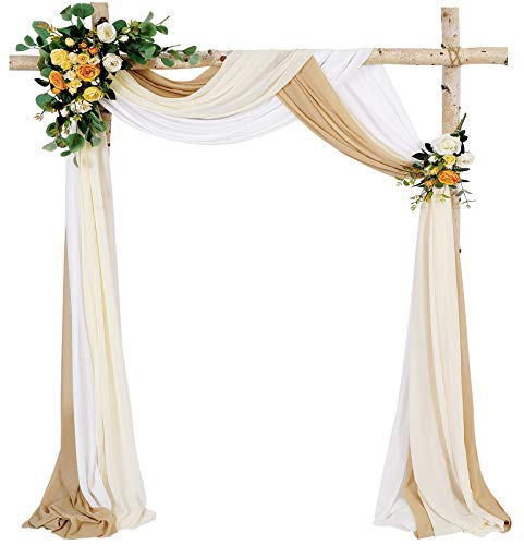 Wedding Arch Outdoor Indoor White Sheer Backdrop Curtain 3 Panels Chiffon Fabric Drapery 6 Yards Nude and Cream Party Background Drapes Wedding Decoration