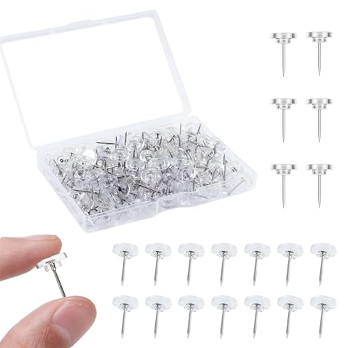 Diffaxy Lot de 150 punaises transparentes avec boîte de rangement, punaises pour tableau en liège, tableau d'affichage, cartes, affiches, photos, tableaux de...