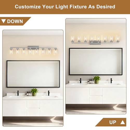 Image of IZORRO Bathroom Light Fixtures, Modern Vanity Lights, Bathroom Lighting Fixtures Over Mirror with Clear Glass Shade, Wall Sconce for Living Room Cabinet Bedroom (Brushed Nickel, 8-Light)