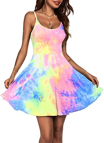 ACEVOG Sun Dress for Women Fit & Flare Boho Floral Tank Beach Plus Summer Dresses Short V Neck Cotton Vacation Dresses