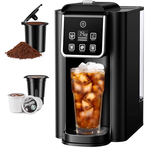 Image of SHARDOR Single Serve Coffee Maker 2.0, Hot and Iced Coffee Machine for K Cup Pods & Ground Coffee, 6 to 14 oz Brew Sizes, 50 oz Removable Water Tank, Bold Brew Setting, Stainless Steel, Black