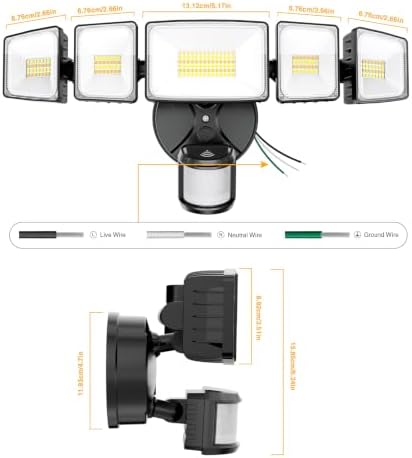 Onforu 120W Smart LED Security Lights Motion Sensor Outdoor 5 Heads, 340° Illumination WiFi Alexa Flood Light 12000LM APP Control, 2700K-6500K Exterior Motion Detector, IP65 Wall Light for Yard, Balck — view 7