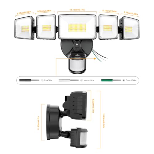 Onforu 120W Smart LED Security Lights Motion Sensor Outdoor 5 Heads, 340° Illumination WiFi Alexa Flood Light 12000LM APP Control, 2700K-6500K Exterior Motion Detector, IP65 Wall Light for Yard, Balck by Onforu - Used condition - Image 8