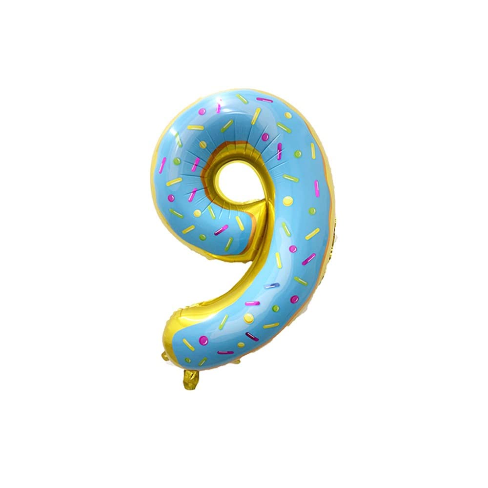 Pop The Party Number 9 Balloon, 9Th Birthday Party Foil Mylar Number Ninth Balloons For Kid Girl Boy, Donut, 32 Inch,Multicolor,1 Piece
