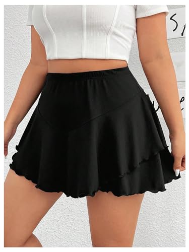 Women's Plus Size Skorts Tiered Layer Ruffle Hem Skirts High Waist Lettuce Trim Mini Summer Shorts3