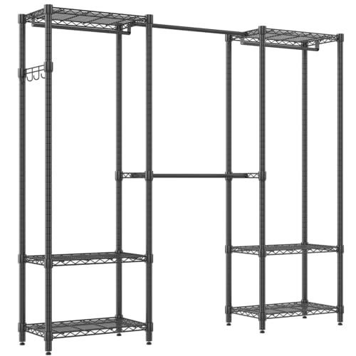 Himimi Teleskopowa stelażka na ubrania z 4 drążkami i 6 regulowanymi w wysokości półkami, 1 wieszak, teleskopowy system regałowy B (175-230) x W180 cm, przystosowany do różnorodnych przestrzeni, kolor