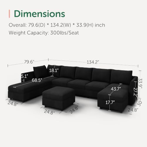 Image of HONBAY Oversized Modular U Shaped Sectional Sofa with Storage,Black