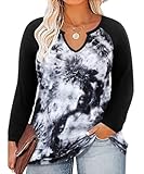 TIYOMI Plus Size Tops for Women V Neck Long Sleeve Casual Fall Autumn T Shirts Tunic Blouses XL-5X