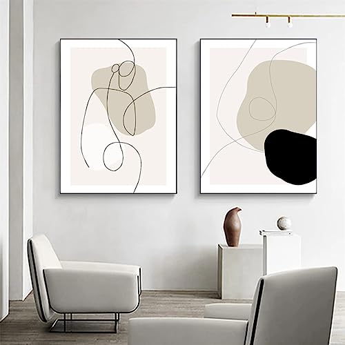 Herfair 2er Stilvolle Design Poster Set, Abstrakt Geometrie Line Wandbilder Kunstposter Einfachheit Bilder Leinwand Wohnzimmer, Ohne Rahmen Schlafzimmer Wanddeko Poster (40x50cm)