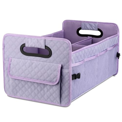 JiatuA Car Trunk Organizers and Storage for SUV, Collapsible Multi Compartment Container Box Adjustable Car Accessories for Women Men, Light Purple