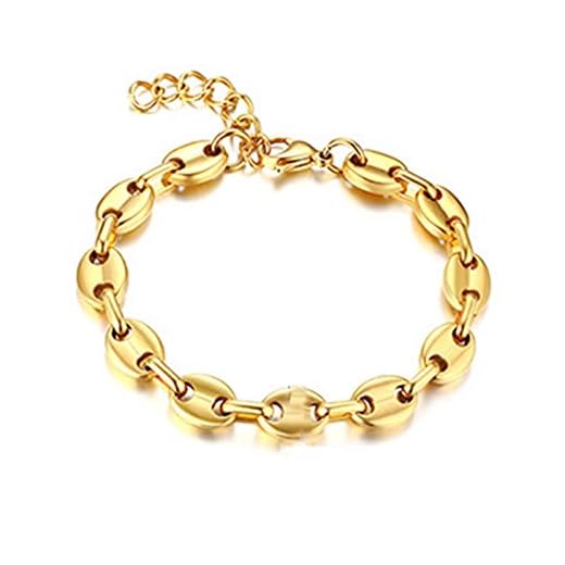 Mesnt Chaîne Collier Homme Or, 8.5mm Bracelet chaîne Gros Grains de café en Acier Chirurgical 316L Autre chaîne 16.5+3cm