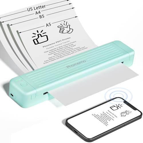 Image of Phomemo Portable Printers Wireless for Travel, P831 Bluetooth Thermal Transfer Printer Support 8.5 inch x 11 inch US Letter /A4 /A5 /B5 Copy Paper, 300DPI Inkless Mobile Printer for iPhone, Android & Laptop