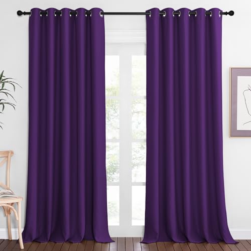 NICETOWN Patio Blackout Curtain Panels - Extra Wide Sliding Door Thermal Insulated Drape, Privacy Room Divider Curtain for Bedroom Office (Royal Purple, 66 x 118 Inch Long)