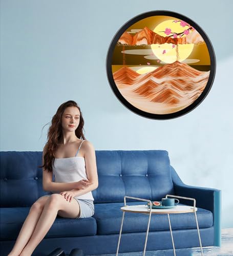 Image of Oneshow Moving Sand Art 3D Dynamic Sandscape Wall Hanging 360Rotate, Glass Crafts Solid Wood Frame for Meditation Home Office Decoration Relaxing Mood Birthday Father's Day Gifts (17.3 in-Orange)