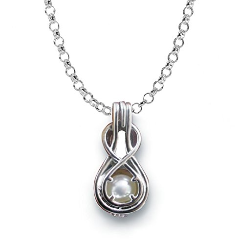 Pearlina Infinity Cultured Pearl Oyster Necklace Set Silver-tone Cage Locket W/Stainless Steel Chain 18"3