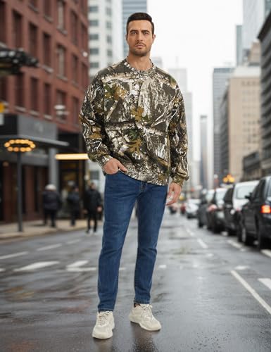 Men’s Crewneck Camo Sweatshirt Casual Pullover Long Sleeve Fleece Top Loose Graphic Print Streetwear for Fall Winter4