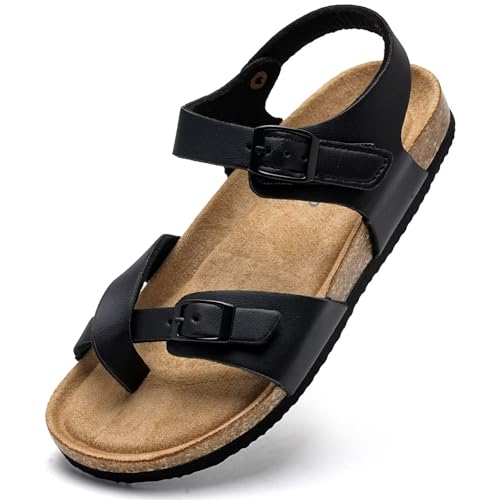 Image of Torotto Girls Boys Sandals with Cork Footbed Adjustable Buckle Summer Slides Flip Flops Open Toes Flat for Kids Toddler