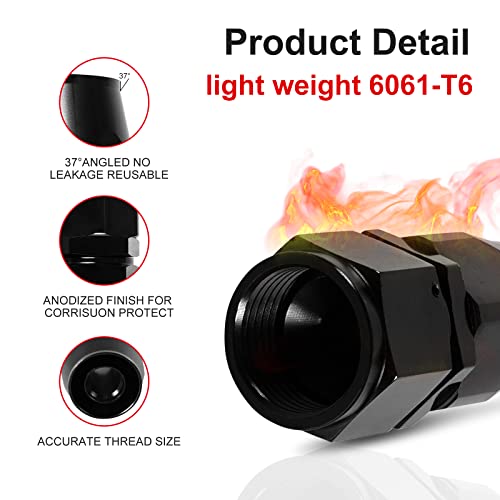 Image of 1PCS 12AN Straight Swivel Hose End Fitting for Braided CPE Fuel Line Anodized Aluminum Alloy Black