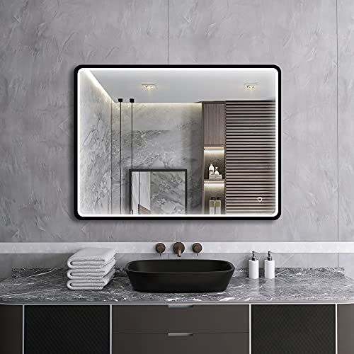 Starlead 24X32 In Black-Framed-Led-Lighted-Bathroom-Mirror, Bluetooth Makeup Vanity Mirror Wall Mounted, Anti-Fog Mirror With Light, Sensor Touch, Dimmer, Ip44 Waterproof, Cri 95, Horizontal/Vertical #TOP2