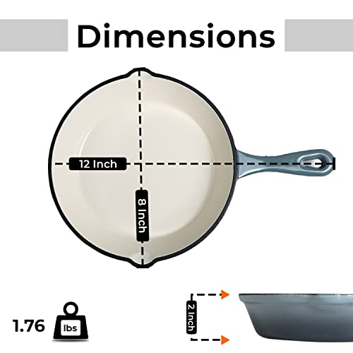 Healthy Choices 8" Small Enameled Cast Iron Skillet, Cast Iron Pan, Grey & White Enameled Skillet, Gravy, Pasta Sauce, 2 Eggs, Bbq Safe Skillet For Camping, Dishwasher, Induction, Stovetop, Open Fire #TOP5