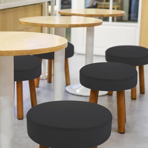 KEQAR 2-teiliges rundes Hockerbezug-Set für Barhocker und Drehstühle (Durchmesser 25–35 cm) (schwarz)