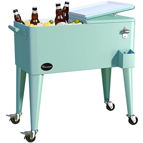 Yitahome 80 Quart Rolling Cooler Cart With Bottle Opener Drainage, Portable Patio Cooler Rolling On Wheels, Outdoor Rolling Beverage Cart Drink Cooler For Patio Pool Deck Party Cookouts (Light Green) #TOP9