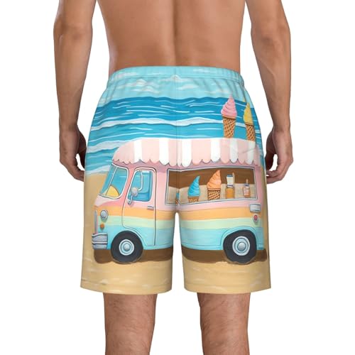 Men's Swim Trunks Summer Beach Ice Cream Truck Quick Dry Board Shorts with Pocket Swimsuit Swimwear for Men Beach Shorts2