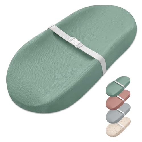 Image of Blissful Diary Muslin Baby Changing Pad with Waterproof Lining Foam, Diaper Changing Table Pad with Cover for Dressers (Roman Green, Avocado)
