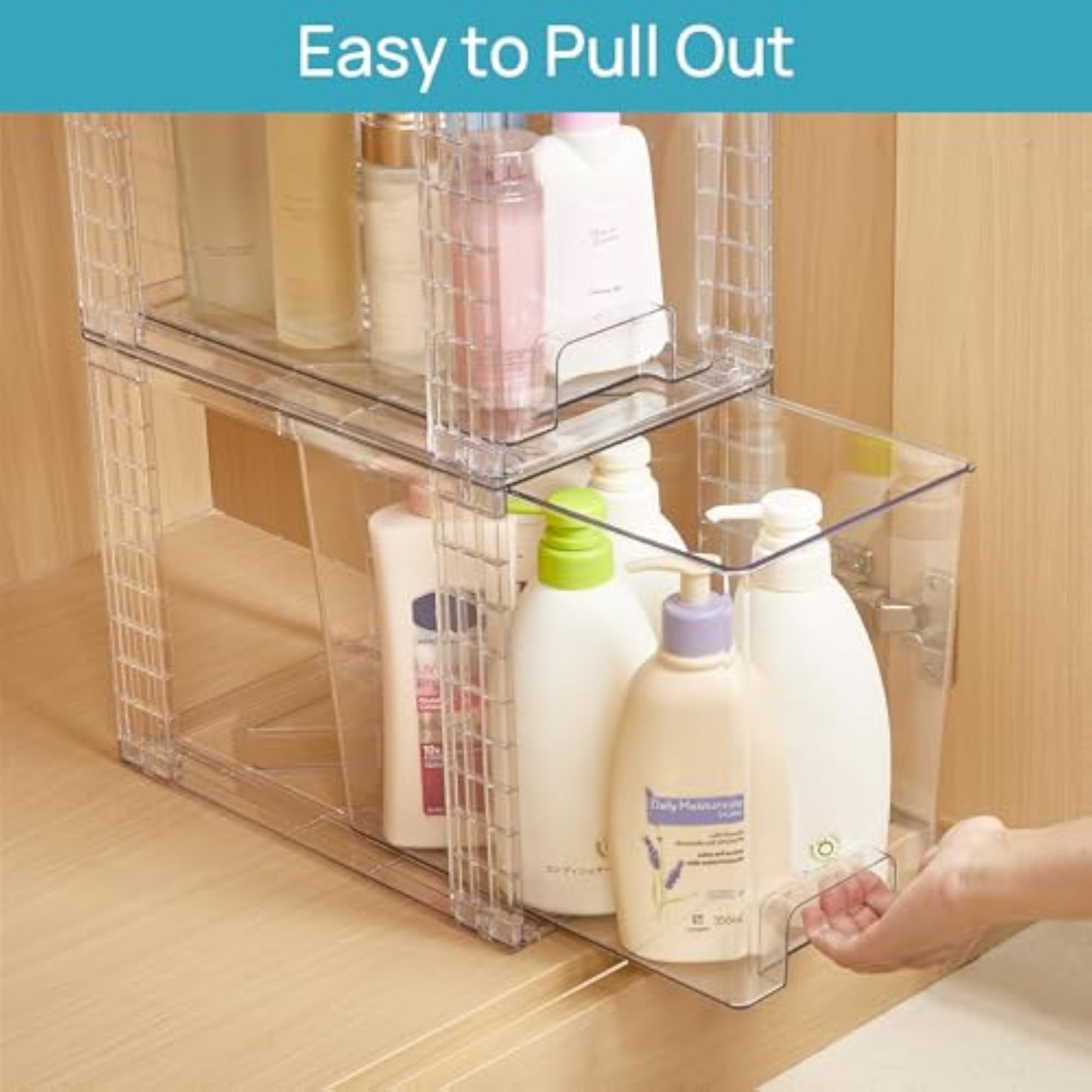 4 Pack Clear Stackable Storage Drawers for Skincare & Bathroom Supplies