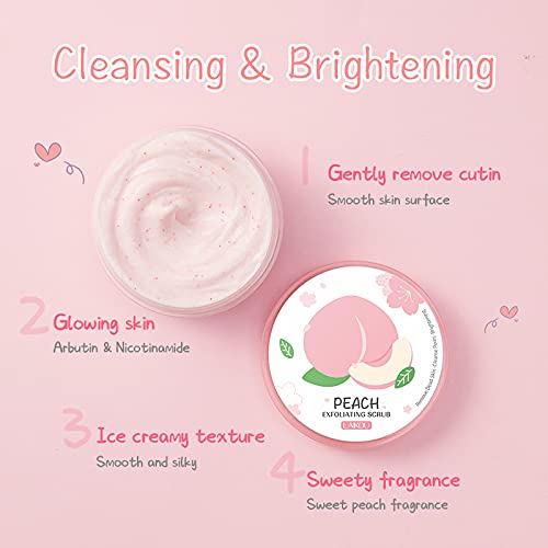 Miescher Peach Exfoliating Body Scrub, Ultra Hydrating And Gentle Smoothing Scrub For Body & Face - Remove Dull, Dead Skin, Minimize Pores, Essential Skin Care For Men And Women #TOP2