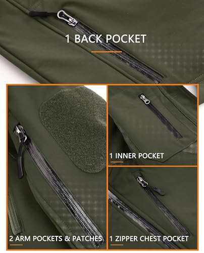 TACVASEN Herren Übergangsjacke Softshell Jacke Outdoor Winddicht Arbeitsjacke Winter Funktions-Fahrradjacke (L, Armeegrün)
