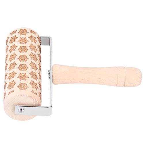 Embossed Rolling Pin, Wooden Christmas Cookie Stamps Christmas Rolling Pin Christmas Baking Supplies Pastrymade Embossed Rolling Pins for Baking Embossed Cookies (Type 3) (Little Snowflakes)