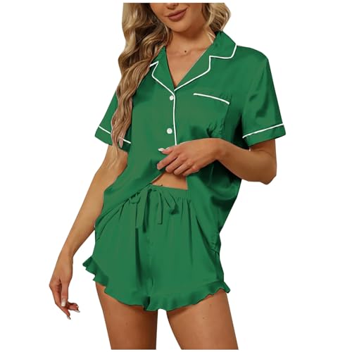 Pyjama 2 pièces en satin de soie femme short chemise manches courtes