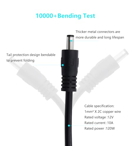 Miniatura 3 de Lanminglel Dc 5,5x2,1mm Cable Adaptador De Corriente 3,3ft Dc 5521 Cable De Extensión 12v Dc Cable Para Cámara De Seguridad, Tira De Led, Vigilancia Ip Cctv. Paquete De 2 Macho A Macho