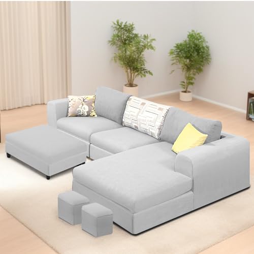 Image of Koza RHS 4 Seater L Shape Sofa Set with Center Table for Living Room (Grey Fabric) Premium Fabric Sofa