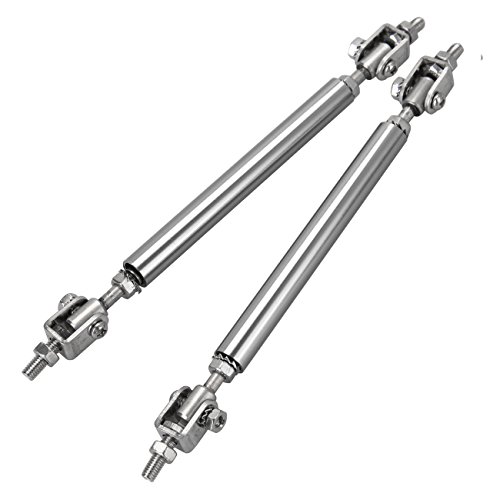 Ambienceo 2Pcs 3.94"-6.29" Adjustable Front Bumper Lip Splitter Spoiler Strut Rod Tie Support Bar (Sliver) #TOP1