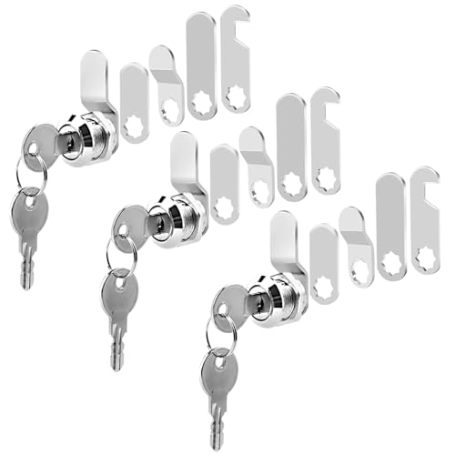 VFANDV Cerradura Buzon 16 mm, Cerradura Taquilla Vestuario con 5 Placas Diferentes y 2 Llaves Cerradura de Palanca Universal Cerradura de Leva para Armario Cajón Taquillas Muebles (3 Juegos)
