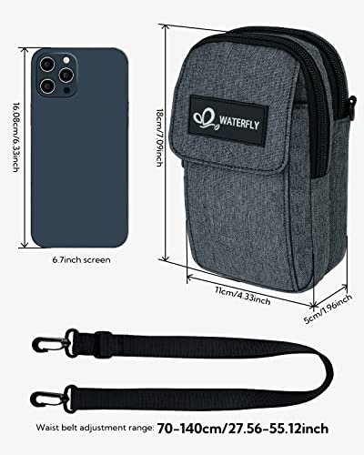 WATERFLY Bauchtasche Gürteltasche Hüfttaschen Handytasche: Kompakt Klein Multifunktional Gürtel Tasche mit Karabiner für Damen Herren EDC Camping Wandern Klettern Reisen Jagd Angeln Dunkelgrau