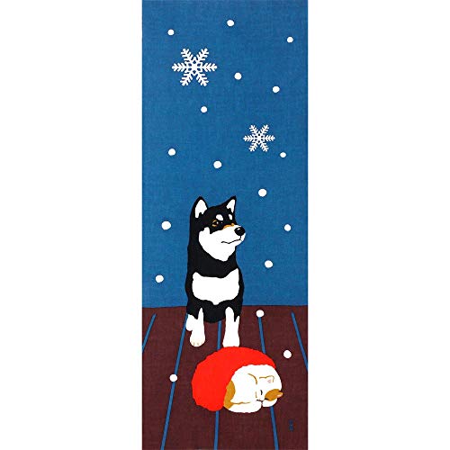 濱文様 絵てぬぐい 黒柴くんと雪