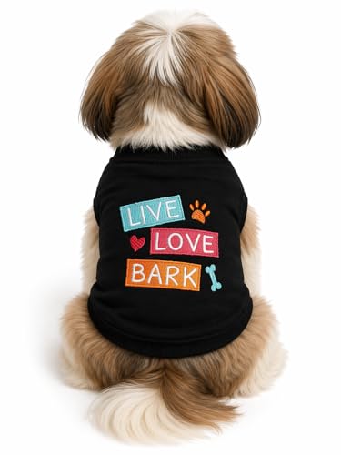 Image of Premium 240 GSM Cotton Small Dog T-Shirt | inchLive Love BARK inch Embroidered Dog T-Shirt | Black Colour | Cozy Small Dog Wear (M)