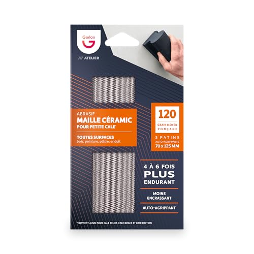 Gerlon Recharge Abrasif Super Resistant - Lot de 3 Maille Ceramic - 70 125 MM Grain moyen (120), Neutre