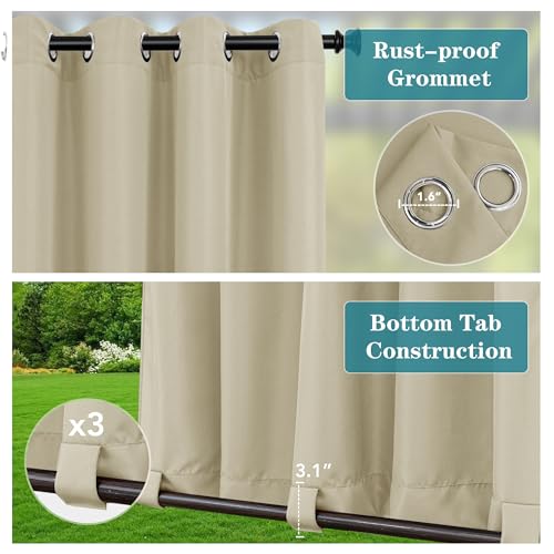 Holidayideas HWDBDP-5484-4P-CREAM Outdoor Curtains For Patio Waterproof-4 Panels 54"X84"-Windproof Weatherproof Privacy Cream Outside Curtains-Grommet Top And Tab Bottom Drape thumb #1