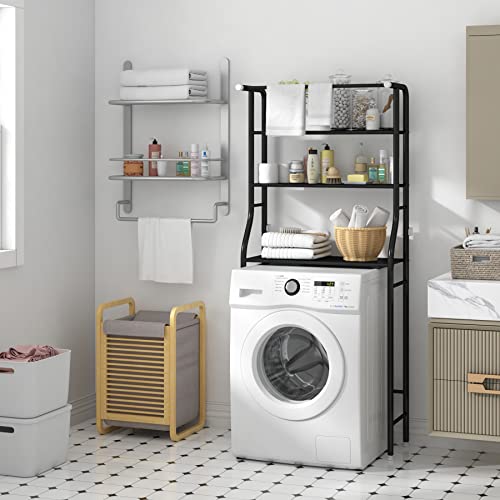 MOYIPIN 3-Tier Drum Washing Machine Storage Rack, Space-Saving Bathroom Shelf, Minimalist Style, 3 Shelves, Steel, Wall Mount, Black - Image 2