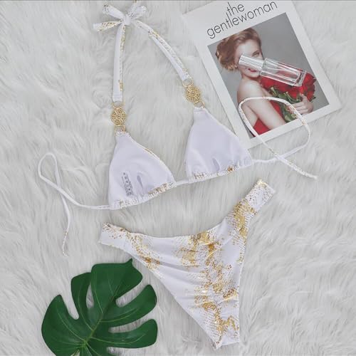 Women's Shiny Crystal Halter Bikini Set Two Piece Snakeskin Metallic Bathing Suits Sparkly Rhinestone Bikini Swimsuits3